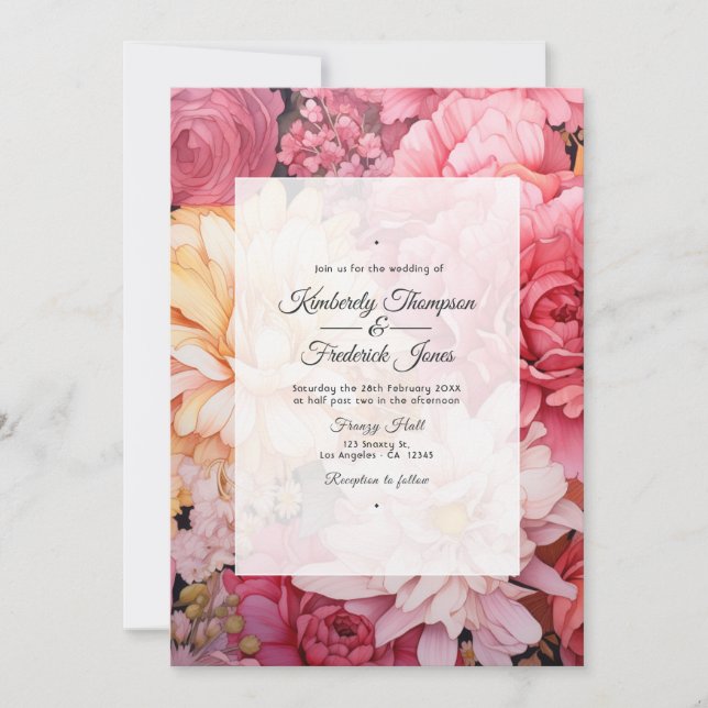 Convites Casamento Floral Rosa e Dourado (Frente)