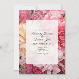 Convites Casamento Floral Rosa e Dourado