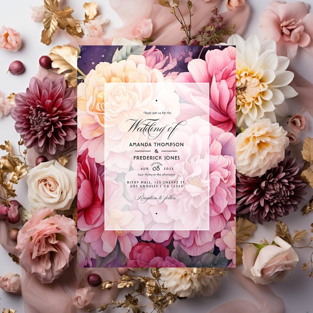 Convites Casamento Floral Rosa e Dourado (Criador carregado)