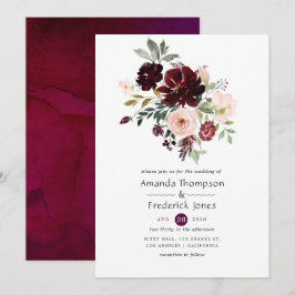 Convites Casamento Floral Rosa e Fruta Borgonha