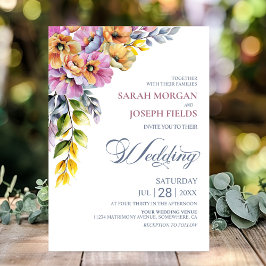 Convites Casamento Floral Rosa e Laranja