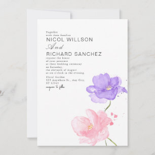 Convites Casamento Floral Rosa e Lilás Elegante