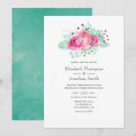 Convites Casamento Floral Rosa e Mint