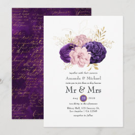 Convites Casamento Floral Rosa e Roxo