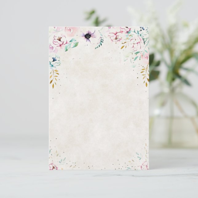 Convites Casamento floral rosa e roxo Bonito Branco   (Em pé/Frente)