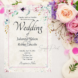 Convites Casamento floral rosa e roxo Bonito Branco Invi