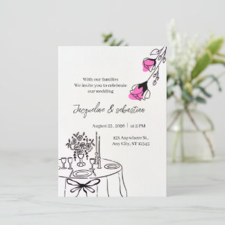 Convites Casamento Floral Rosa Elegante