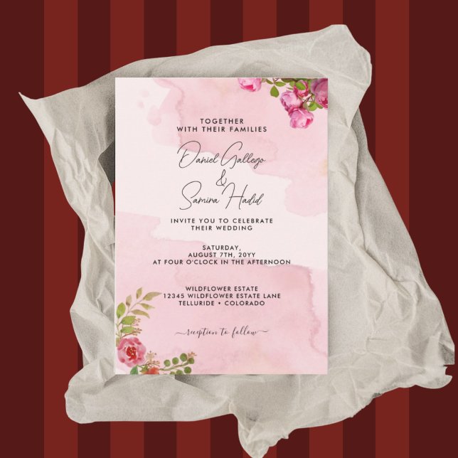 Convites Casamento Floral Rosa Elegante Romântico (Criador carregado)