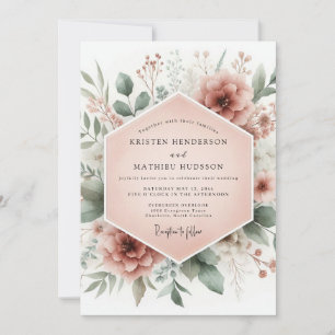 Convites Casamento Floral Rosa Empoeirado
