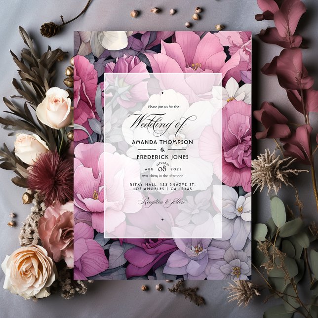 Convites Casamento Floral Rosa Empoeirado, Cinza e Prata (Criador carregado)