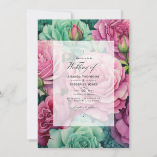 Convites Casamento Floral Rosa Empoeirado e Verde Esmeralda