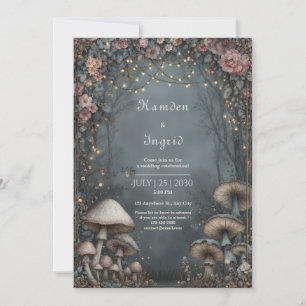 Convites Casamento Floral Rosa Empoeirado Floresta Azul Tea