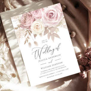 Convites Casamento Floral Rosa Empoeirado Moderno e Tendênc