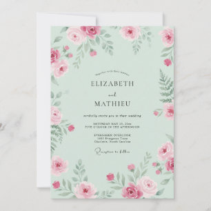 Convites Casamento Floral Rosa Hortelã