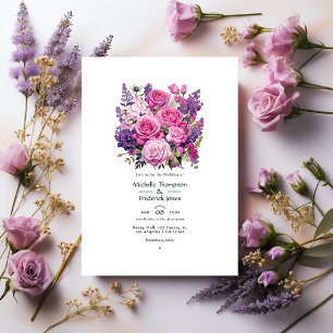 Convites Casamento Floral Rosa-Lavanda e Quase-Mauve