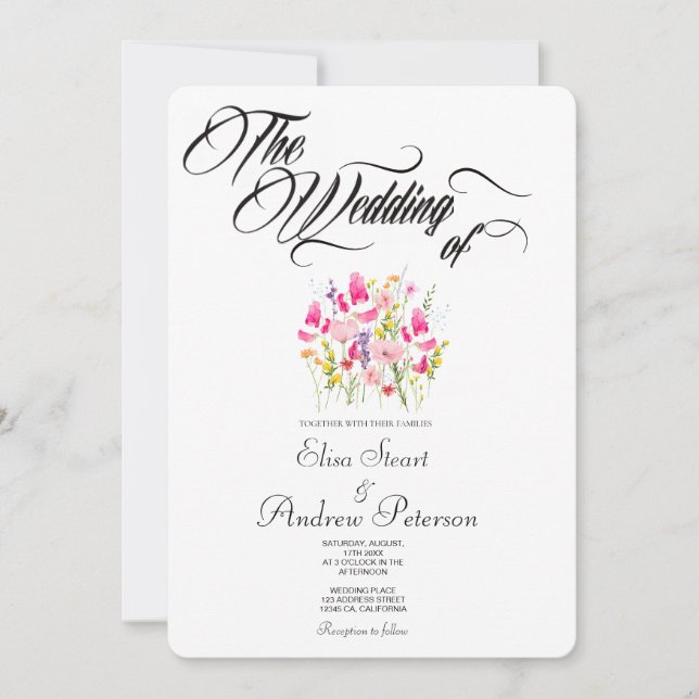 Convites Casamento Floral Rosa Luxo  (Frente)