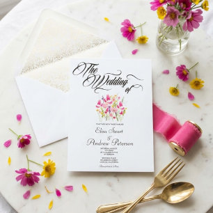Convites Casamento Floral Rosa Luxo