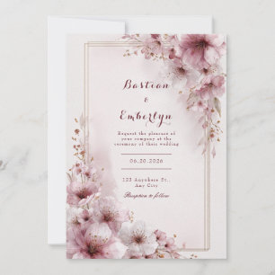 Convites Casamento Floral Rosa Magenta Aquarela Romântica