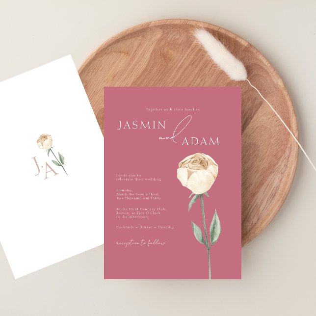 Convites Casamento Floral Rosa Magenta Simples e Elegante (Simple Elegant Magenta Pink Rose Floral Wedding Invitation)