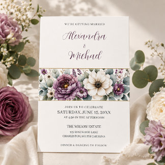 Convites Casamento Floral Rosa Malva e Salvia