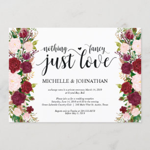 Convites Casamento floral rosa Marsala Elopement Recepção