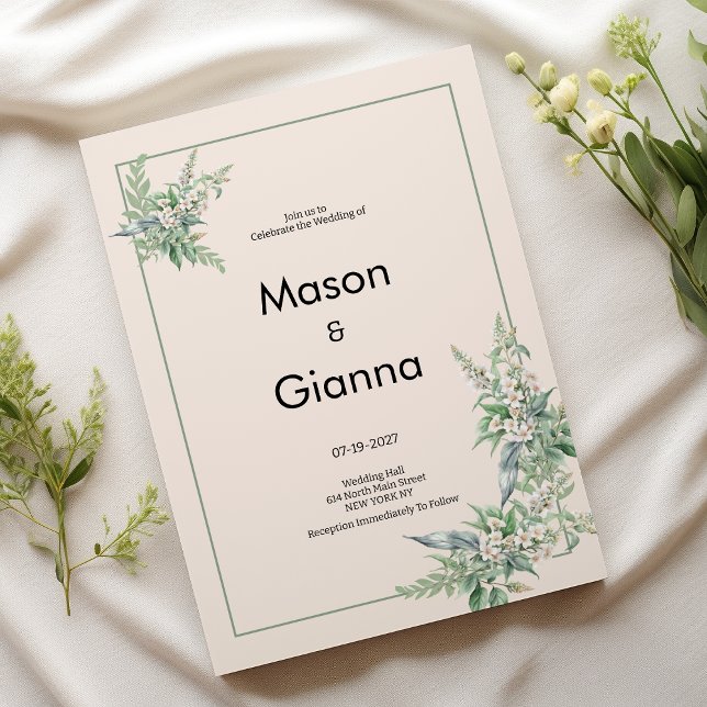 Convites Casamento floral rosa menta marfim botânico (Botanical pink mint ivory floral Wedding )