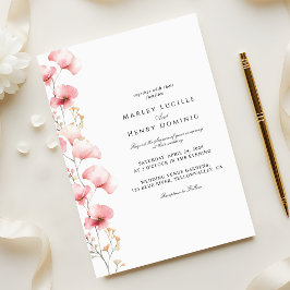 Convites Casamento Floral Rosa Minimalista de Primavera