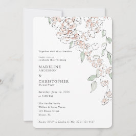 Convites Casamento Floral Rosa Mínimo