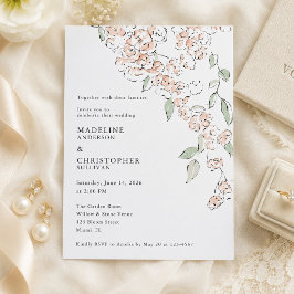 Convites Casamento Floral Rosa Mínimo
