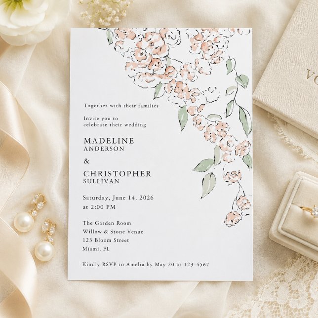 Convites Casamento Floral Rosa Mínimo (Criador carregado)