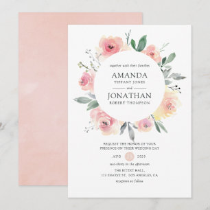 Convites Casamento Floral Rosa Pastel