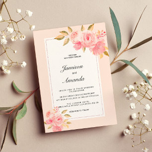 Convites Casamento floral rosa pastel aguarela menta