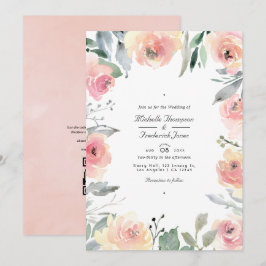 Convites Casamento Floral Rosa Pastel com Código QR para RS