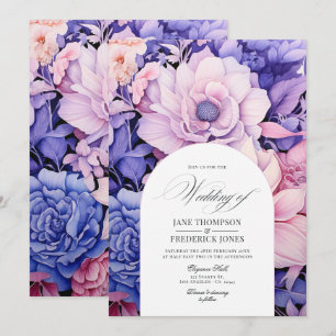 Convites Casamento Floral Rosa Pétala, Azul Centáurea e Mau