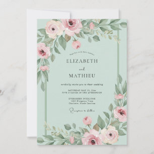 Convites Casamento Floral Rosa Pó na Primavera