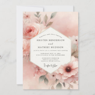 Convites Casamento Floral Rosa Poético