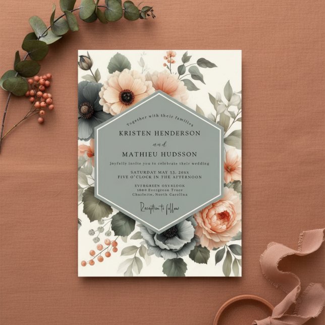 Convites Casamento Floral Rosa Poético (Criador carregado)
