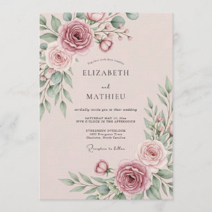 Convites Casamento Floral Rosa Poético