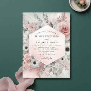 Convites Casamento Floral Rosa Poético Etéreo