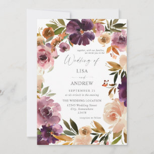 Convites Casamento Floral Rosa Púrpura V3 Grande