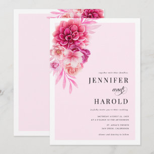 Convites Casamento Floral Rosa-Quente Vibrante
