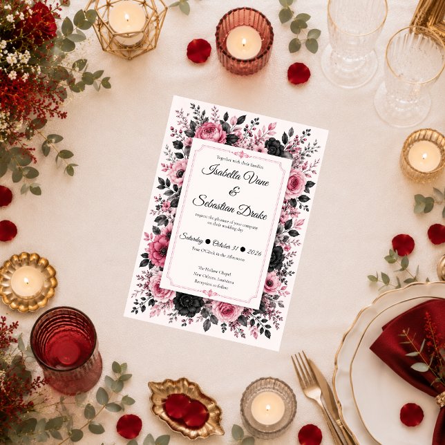 Convites Casamento Floral Rosa Romântico (Criador carregado)