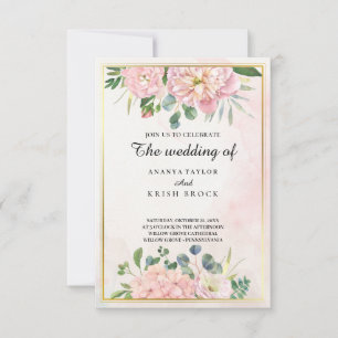 Convites Casamento Floral Rosa Romântico