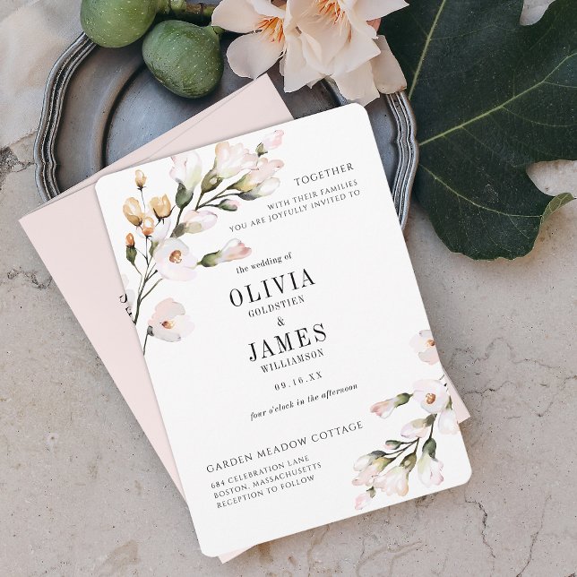 Convites Casamento Floral Rosa-Rosa-Blush com Aquarela Eleg (Elegant Watercolor Blush Pink Floral Wedding Invitation)