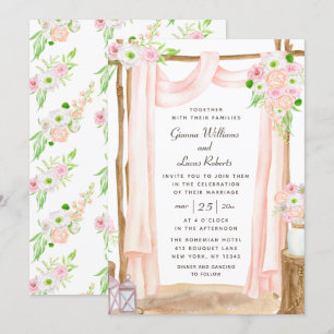 Convites Casamento Floral Rosa-Rosa-Cana-de-Água do Exteri