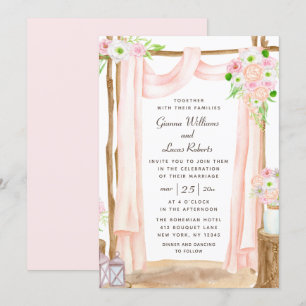 Convites Casamento Floral Rosa-Rosa-Cana-de-Água do Exteri