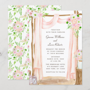 Convites Casamento Floral Rosa-Rosa-Cana-de-Água do Exteri