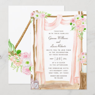 Convites Casamento Floral Rosa-Rosa-Cana-de-Água do Exteri
