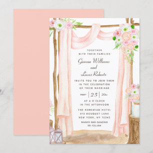 Convites Casamento Floral Rosa-Rosa-Cana-de-Água do Exteri