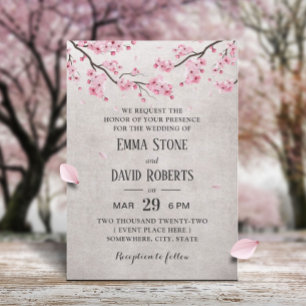 Convites Casamento Floral Rosa-Rosa do Blossom de Cereja Vi